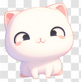 White Shy Cat - Adorable White Cartoon Cat Illustration Transparent PNG