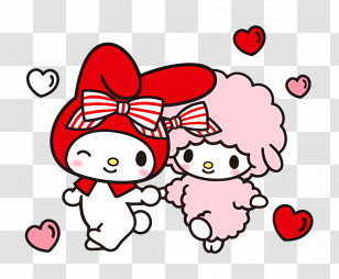 My Melody - Red Hooded Bunny And Pink Sheep With Hearts Transparent PNG