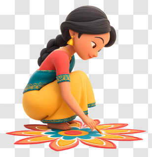 Indian Woman Making Rangoli - Woman Creating Rangoli For Diwali Transparent PNG