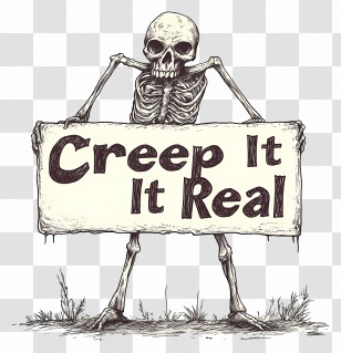 Creep It Real - Skeleton Holding Creep It Real Sign Transparent PNG