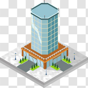 Icon - Isometric Tall Building With Blue Roof Transparent PNG