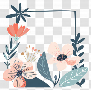 Flower Frame - Floral Frame With Colorful Flowers And Leaves Transparent PNG