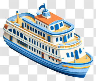 River Cruise Ship - Colorful Ship Illustration Transparent PNG