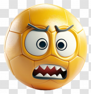 Soccer - Angry Cartoon Yellow Soccer Ball Emoji Transparent PNG