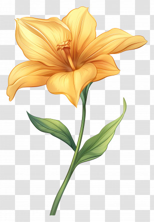 Yellow Flower - Orange Lily Flower With Green Stem Transparent PNG