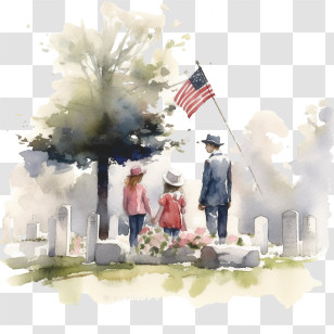 Memorial Day - Family Paying Respects At Cemetery Transparent PNG