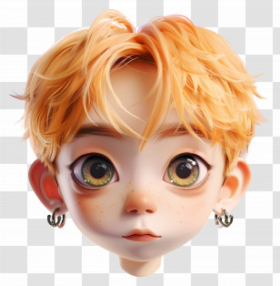 Bts - Animated Boy With Orange Hair And Earrings Transparent PNG
