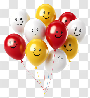 Balloons - Red, Yellow, And White Balloons With Happy Faces Transparent PNG
