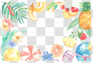 Summer Background - Colorful Tropical Frame With Fruits And Flowers Transparent PNG