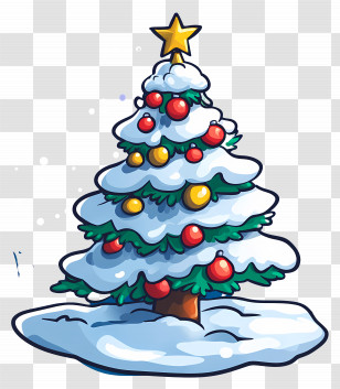 Xmas - Snow-Covered Christmas Tree With Ornaments Transparent PNG