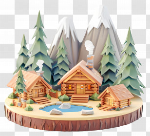 Mountain Cabin - Log Cabin Village With Forest And Mountains Transparent PNG
