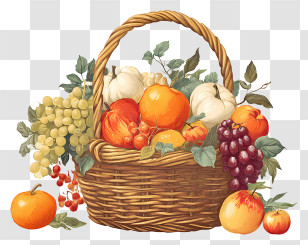 Thanksgiving Fruit Basket - Colorful Fruit Basket Illustration Transparent PNG