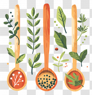 Spices - Wooden Spoons With Fresh Herbs Illustration Transparent PNG