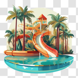 Water Park - Tropical Water Slide In Park Illustration Transparent PNG