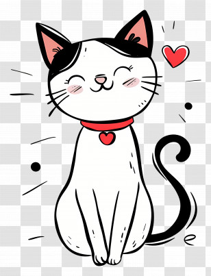 Cat Outline - Cute Cartoon Cat With Heart Transparent PNG