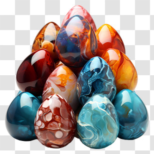 Marbles - Stack Of Colorful Marble Patterned Eggs Transparent PNG