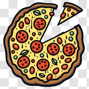 Cartoon Pizza - Pizza With Toppings And Slice Illustration Transparent PNG