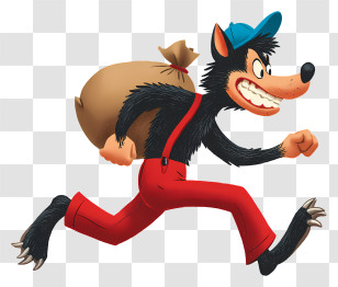 Wolf Carrying Large Sack - Sneaky Wolf Cartoon Thief Transparent PNG