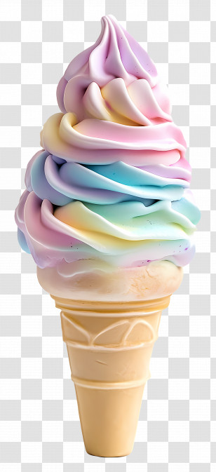 Pastel Ice Cream - Rainbow Swirl Ice Cream Cone Transparent PNG