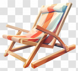 Deck Chair - Wooden Beach Chair With Striped Fabric Transparent PNG