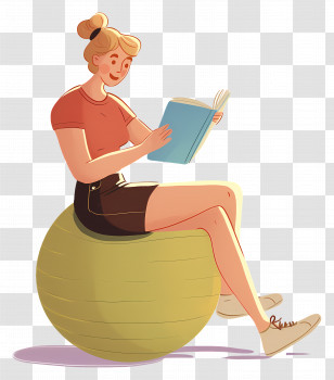 Sitting Girl - Woman Reading On Exercise Ball Transparent PNG