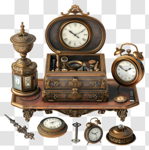 Cherish An Antique Day - Collection Of Antique Clocks Transparent PNG