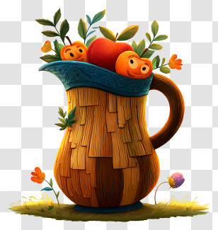 Cartoon Jug - Decorative Wooden Pitcher With Apples Transparent PNG