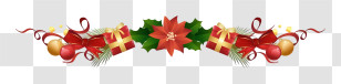 Black Background - Festive Christmas Decoration With Poinsettia And Gifts Transparent PNG