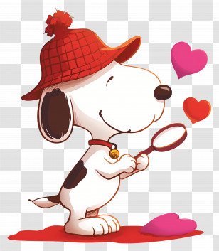 Love Snoopy - Cartoon Dog With Red Hat And Love Theme Transparent PNG