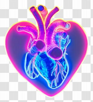 Neon Heart - Stylized Anatomical Heart With Neon Glow Effect Transparent PNG