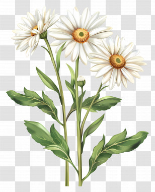 White Daisy Flowers - White Daisy Flowers With Green Stems Transparent PNG