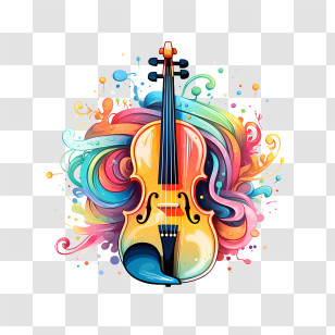 Violin Day - Violin Artwork With Multicolor Artistic Swirls Transparent PNG