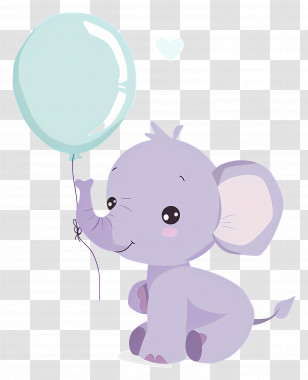 Baby Elephant - Purple Elephant With Blue Balloon Transparent PNG