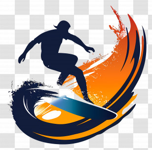 Surfing - Silhouette Of Surfer With Wave Design Transparent PNG