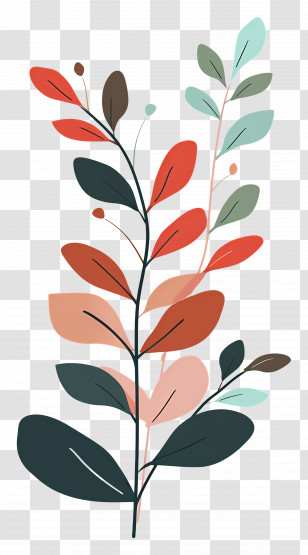 Leafy Branch - Colorful Abstract Leaves Illustration Transparent PNG