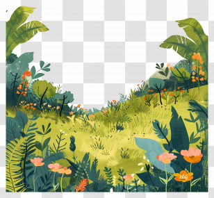 Meadows - Lush Garden With Green Plants And Flowers Illustration Transparent PNG