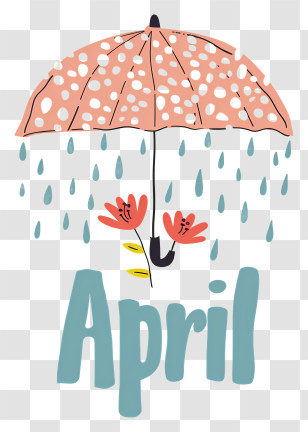 Hello April - April Showers With Umbrella And Flowers Design Transparent PNG