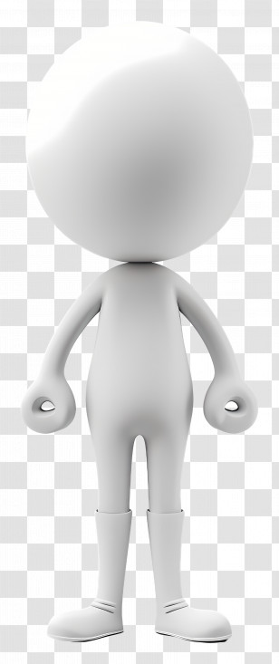 Stick Figure Standing - White 3D Cartoon Character Design Transparent PNG