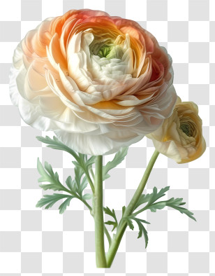 Realistic Elegant Ranunculus Flower - Ranunculus Flowering Stem With Blooms Transparent PNG