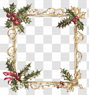 Christmas Frame Gold - Elegant Christmas Holly And Golden Decorative Frame Transparent PNG