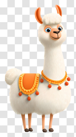 Cartoon Llama With Necklace - Elegant Llama With Orange Decorations Transparent PNG