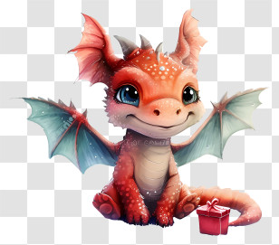 Cute Dragon - Cute Baby Dragon Holding Gift Box Transparent PNG
