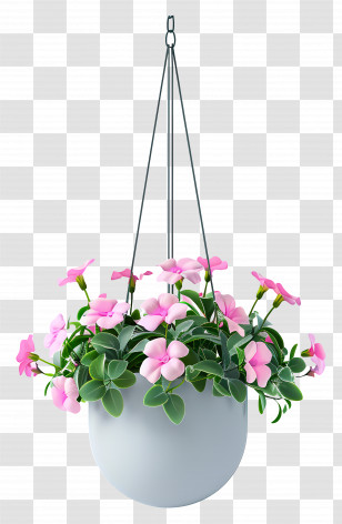Hanging Blooming Plant - Hanging Planter With Pink Flowers Transparent PNG