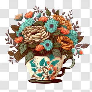 Cartoon Coffee Cup
 - Flowers In A Floral Teacup Transparent PNG