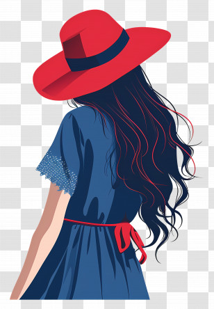 Cute Girl - Stylish Woman In Red Hat And Blue Dress Illustration Transparent PNG