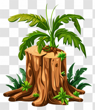 Tree Stump - Tree Stump With Growing Plants Transparent PNG