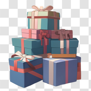 Christmas Gifts - Stack Of Colorful Gift Boxes With Decorative Ribbons Transparent PNG