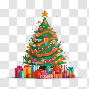 Christmas Tree - Festive Christmas Tree With Colorful Presents Illustration Transparent PNG