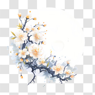 Mid Autumn Day
 - Cherry Blossom Branches On Artistic Background Transparent PNG