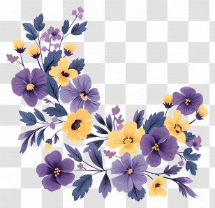 Flowers Corner - Yellow And Purple Flowers Bouquet Transparent PNG
